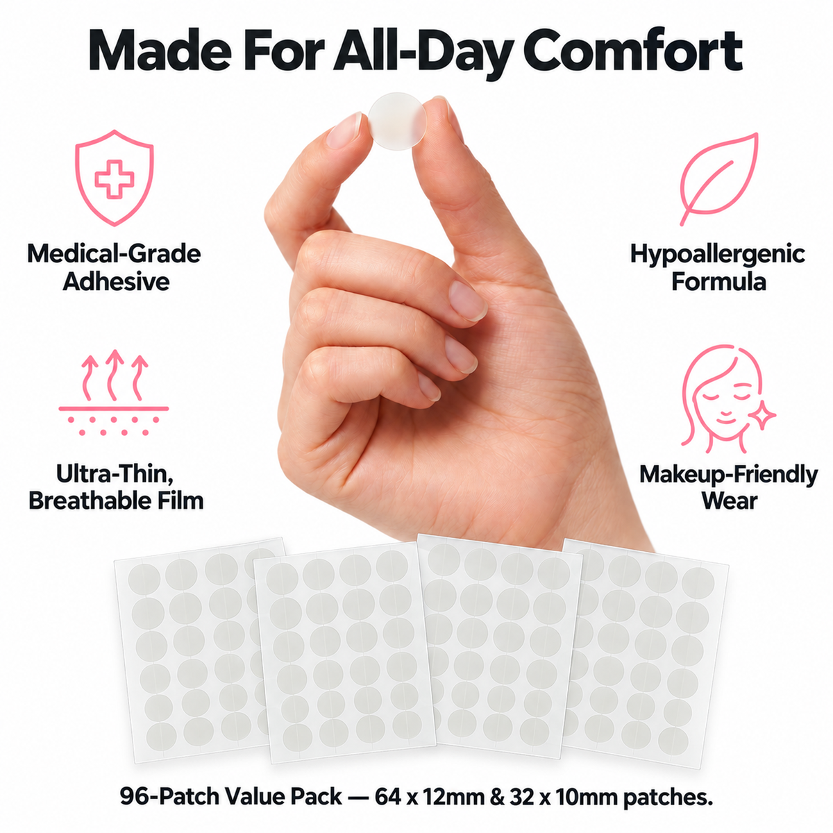 Acne Patches – 96 Hydrocolloid Spot Dots