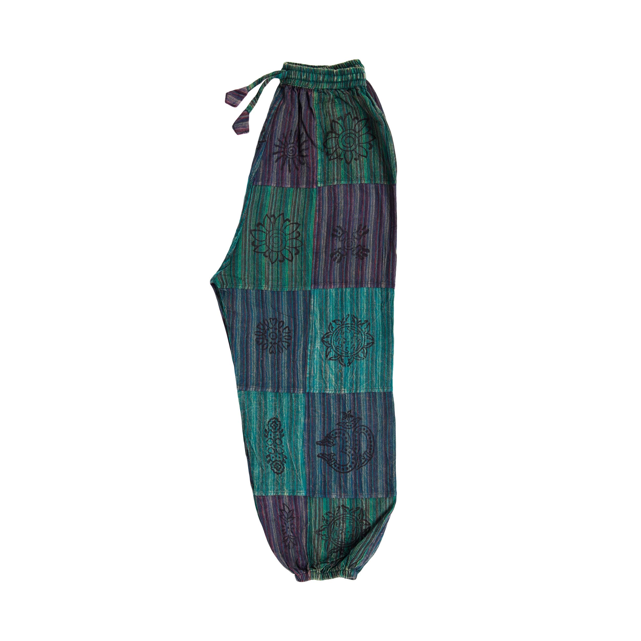 Patchwork Cotton Harem Pants - Teal