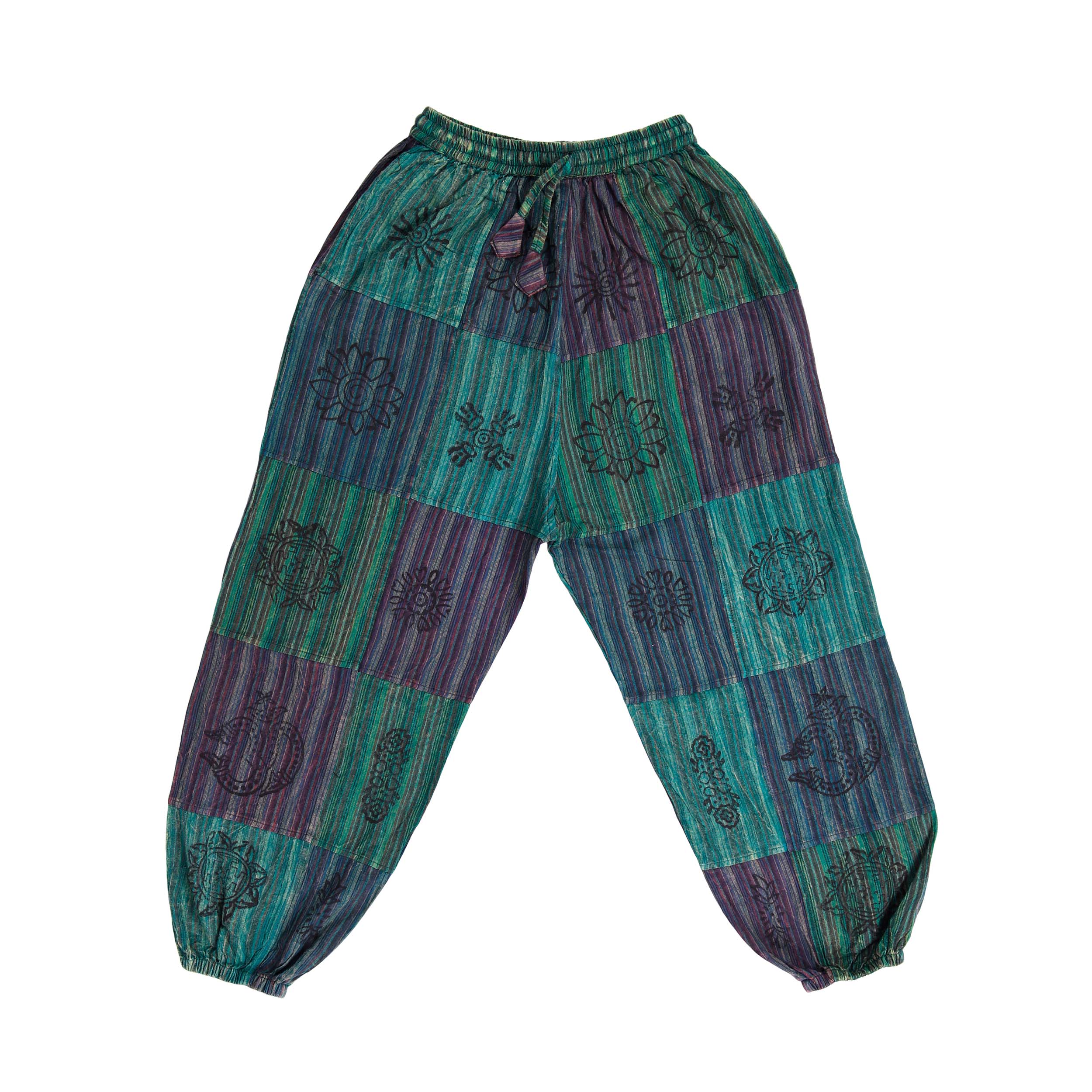 Patchwork Cotton Harem Pants - Teal