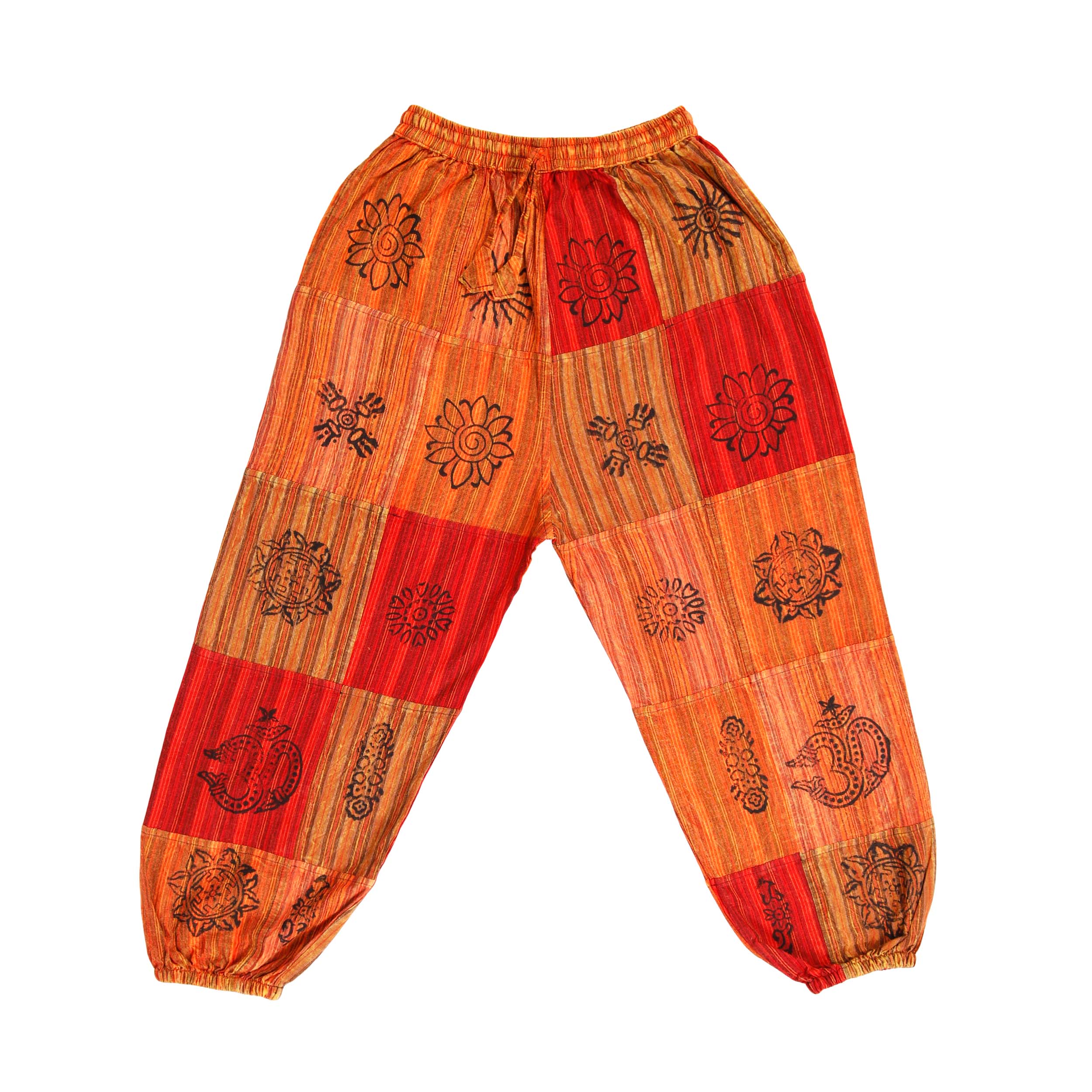 Patchwork Cotton Harem Pants - Orange