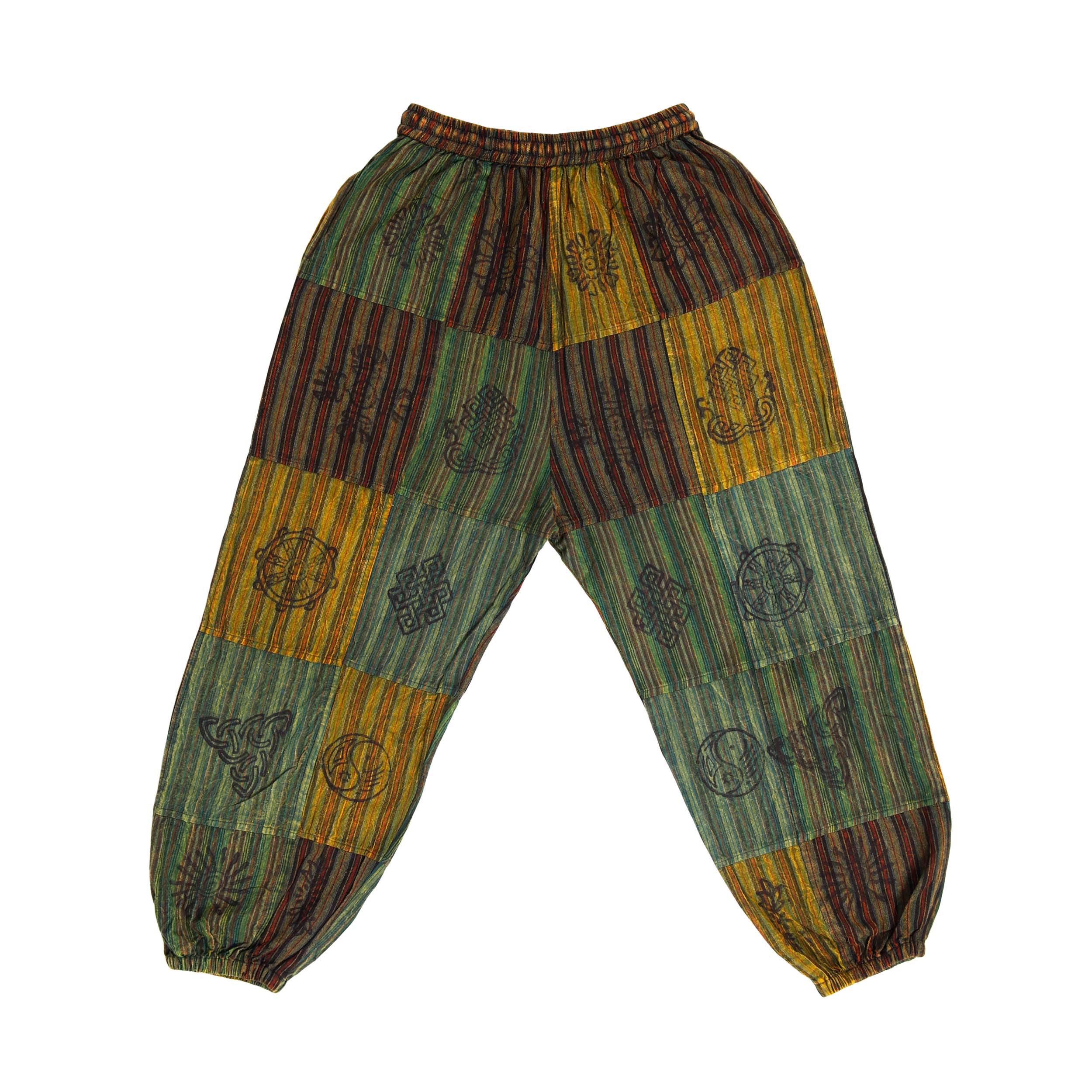 Patchwork Cotton Harem Pants - Khaki