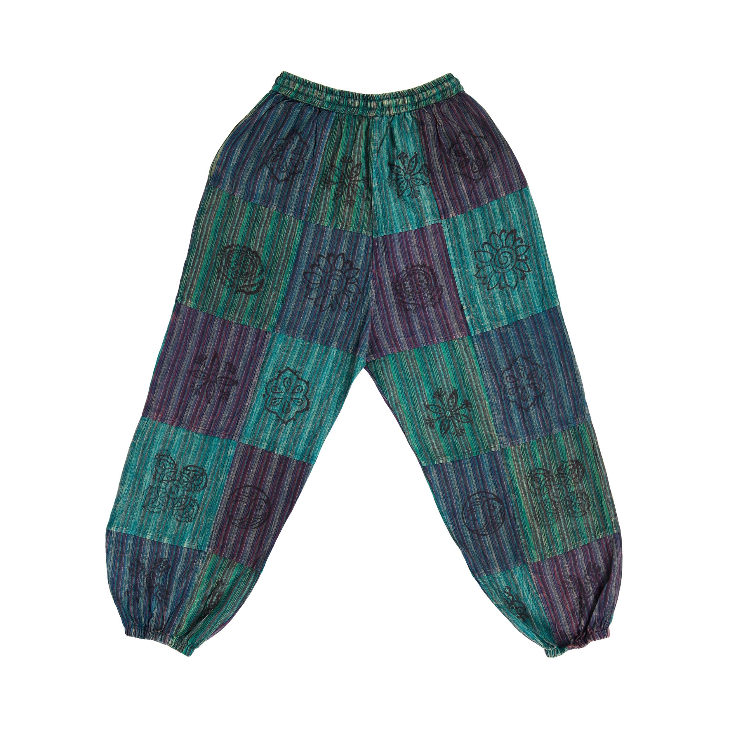 Patchwork Cotton Harem Pants - Teal